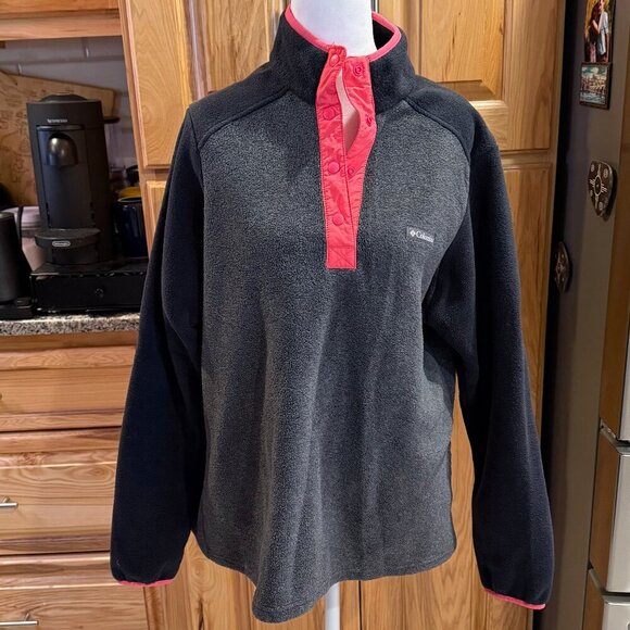 Columbia Mount Canyon Fleece Pullover Women’s Large Black/Gray Snap EUC - Picture 1 of 8
